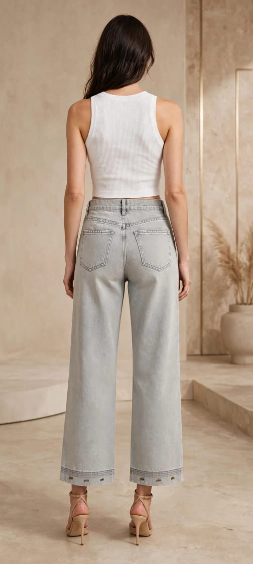 Premium Wide-Leg Logo Detail Jeans