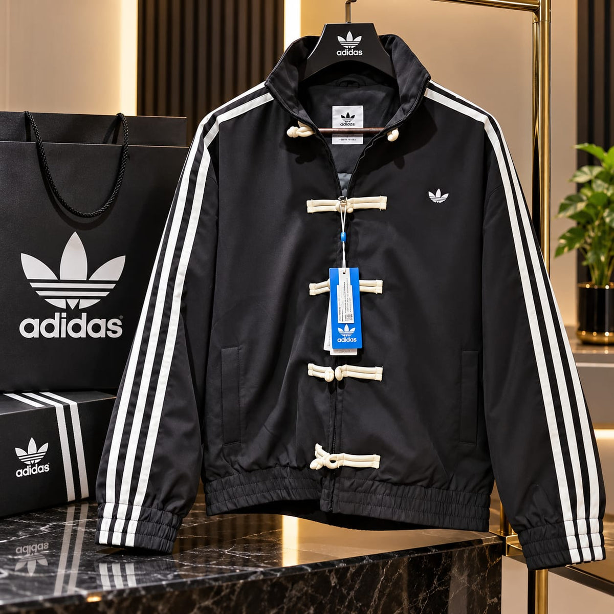 Stripes Suede-Finish Toggle Jacket
