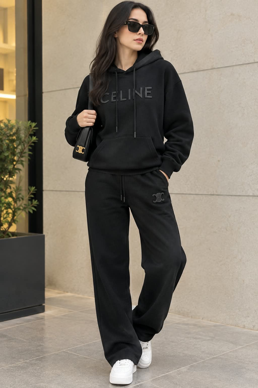 Premium Women’s Embossed Logo Hoodie & Wide-Leg Co-Ord Set