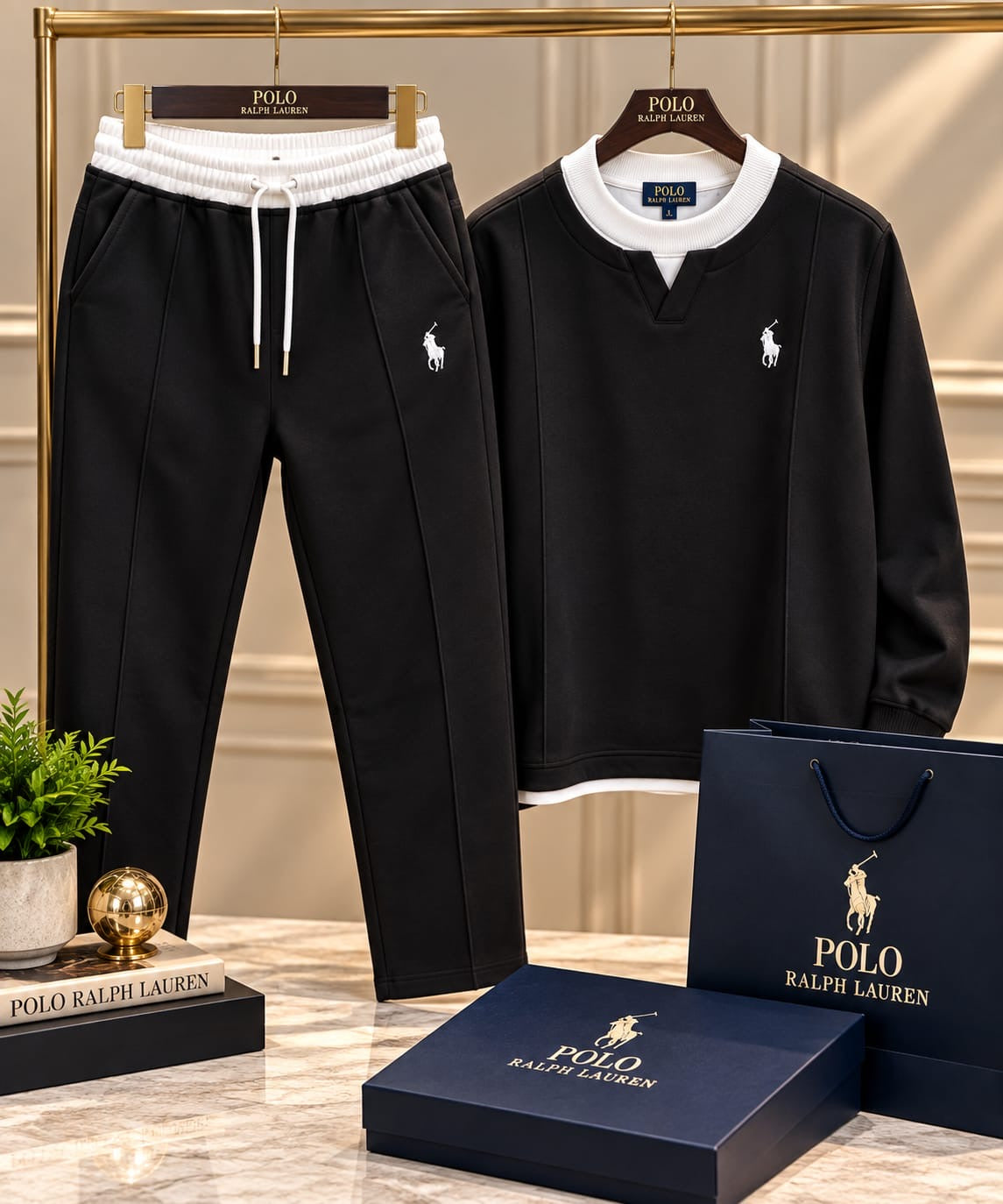 Men's Layered-Neck Tracksuit & Pintuck Jogger Set