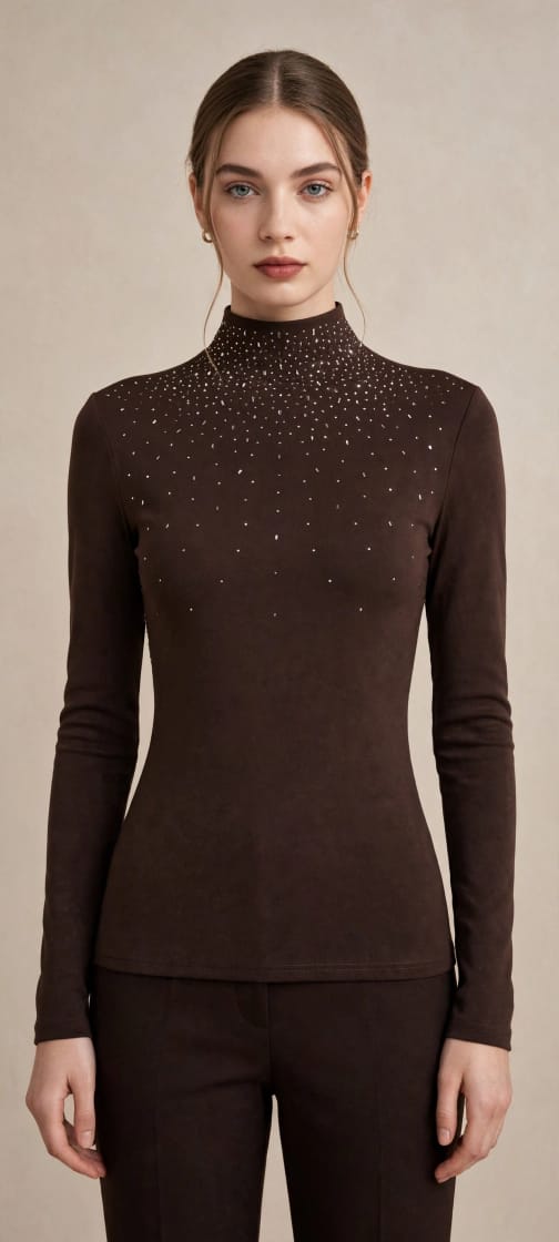 Women's Embellished Mock-Neck Fitted Top