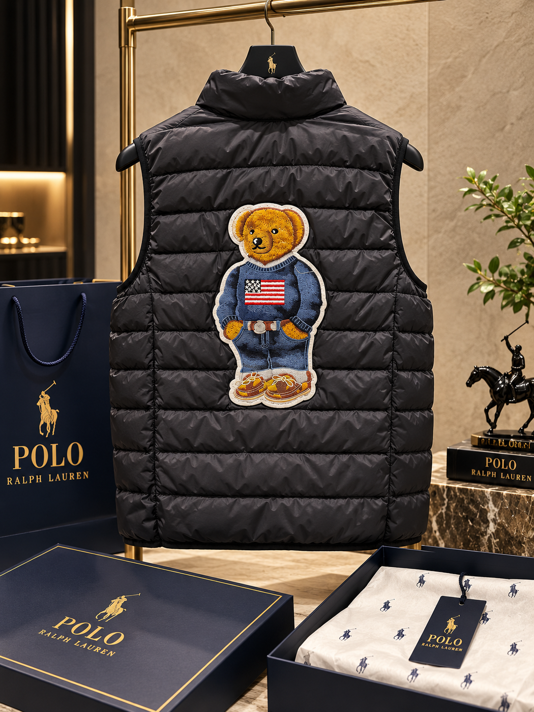Lightweight Puffer Vest with Iconic Bear Patch