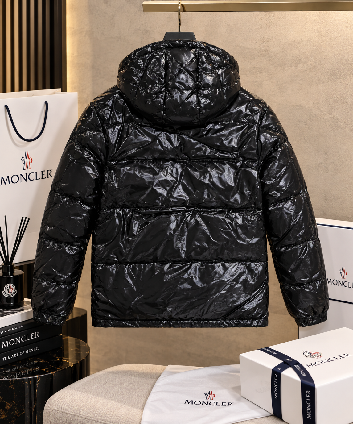 Men's Glossy Lacquered Hooded Down Puffer Jacket
