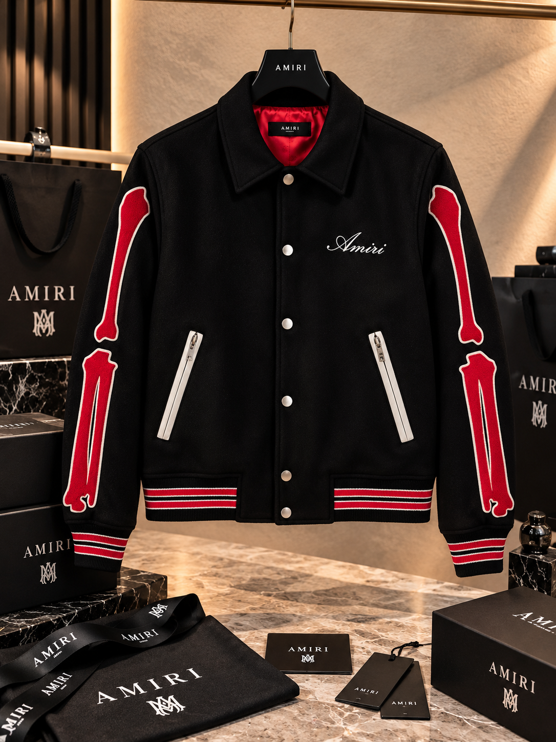 Bone Appliqué Wool Varsity Jacket