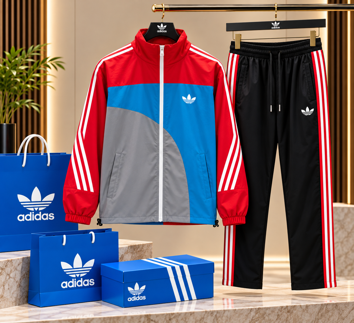 Color-Blocked Zip-Up Tracksuit Set
