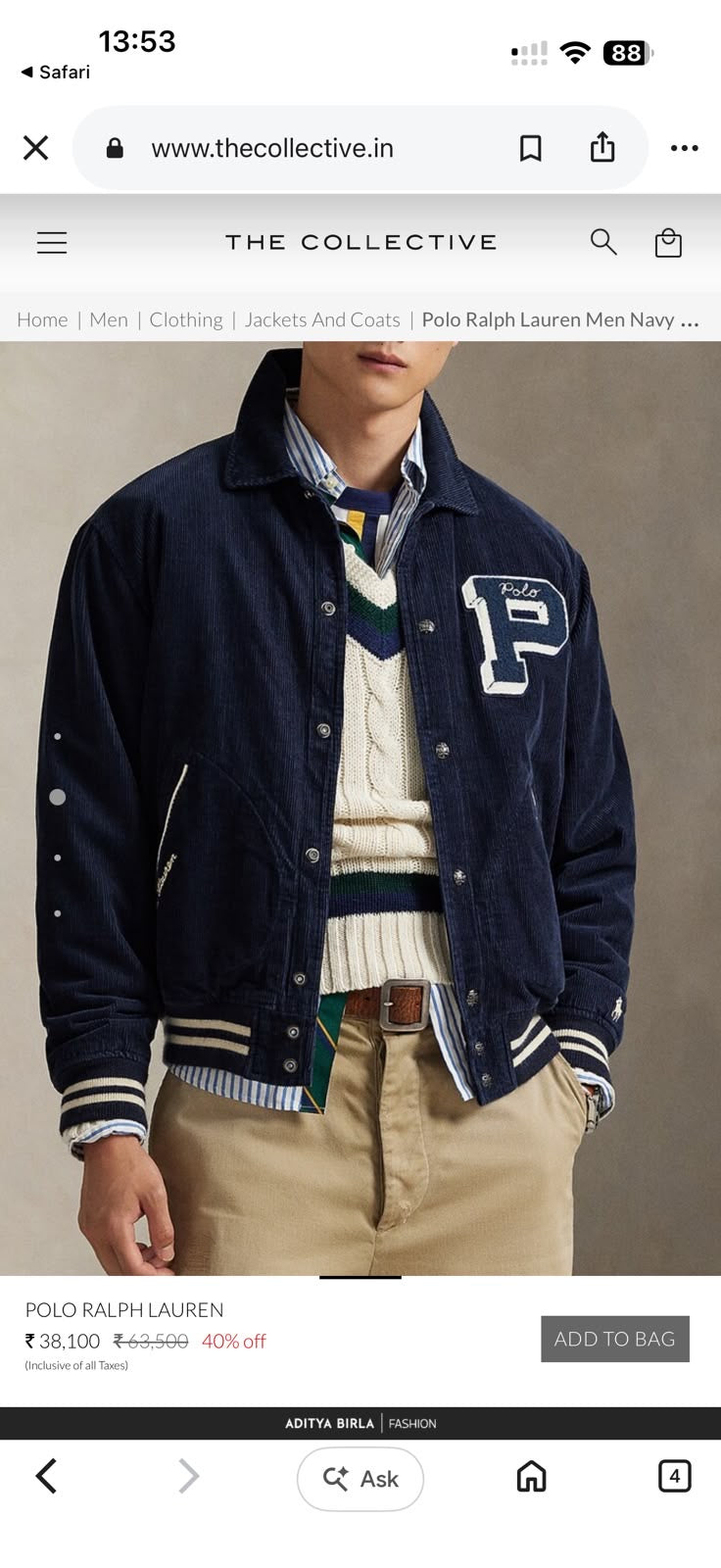 Navy Corduroy Varsity Letterman Jacket with Chenille Patch & Back Typography