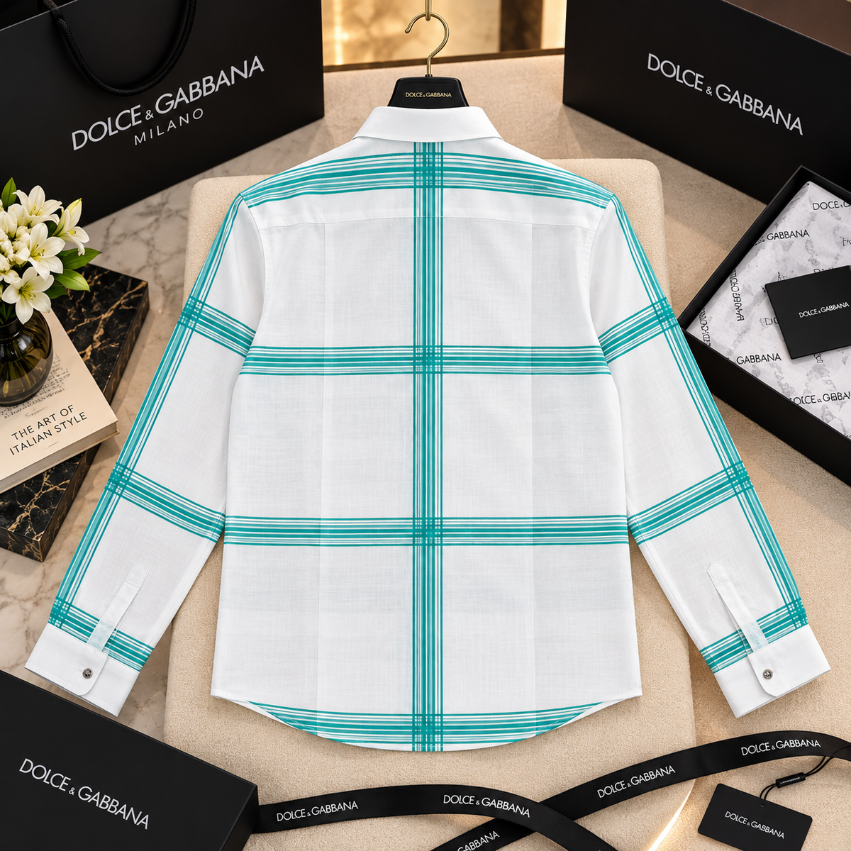 Abstract Brushstroke & Windowpane Grid Long-Sleeve Shirt