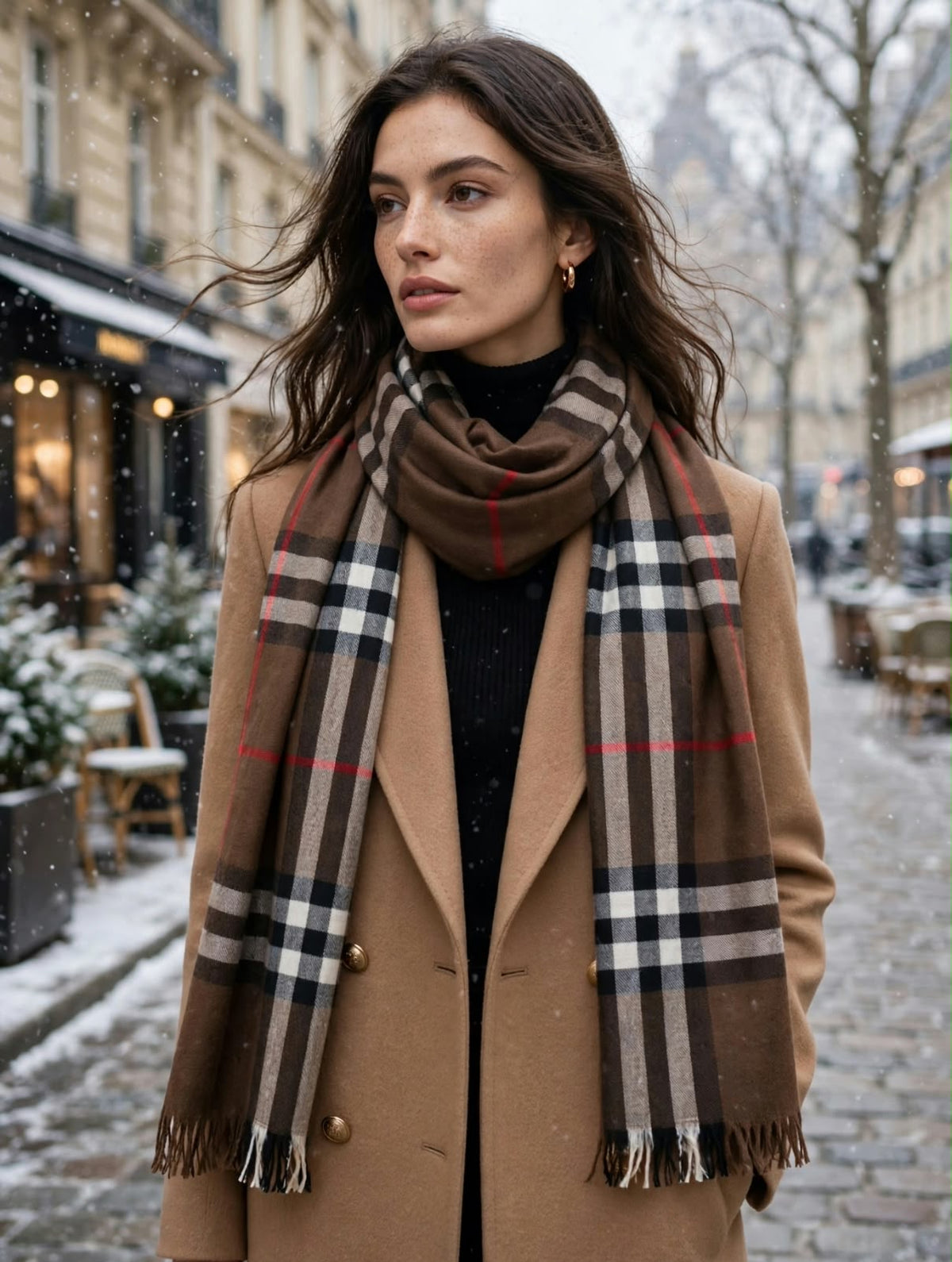 Unisex Classic Plaid Check Cashmere-Feel Scarf with Fringe Trim