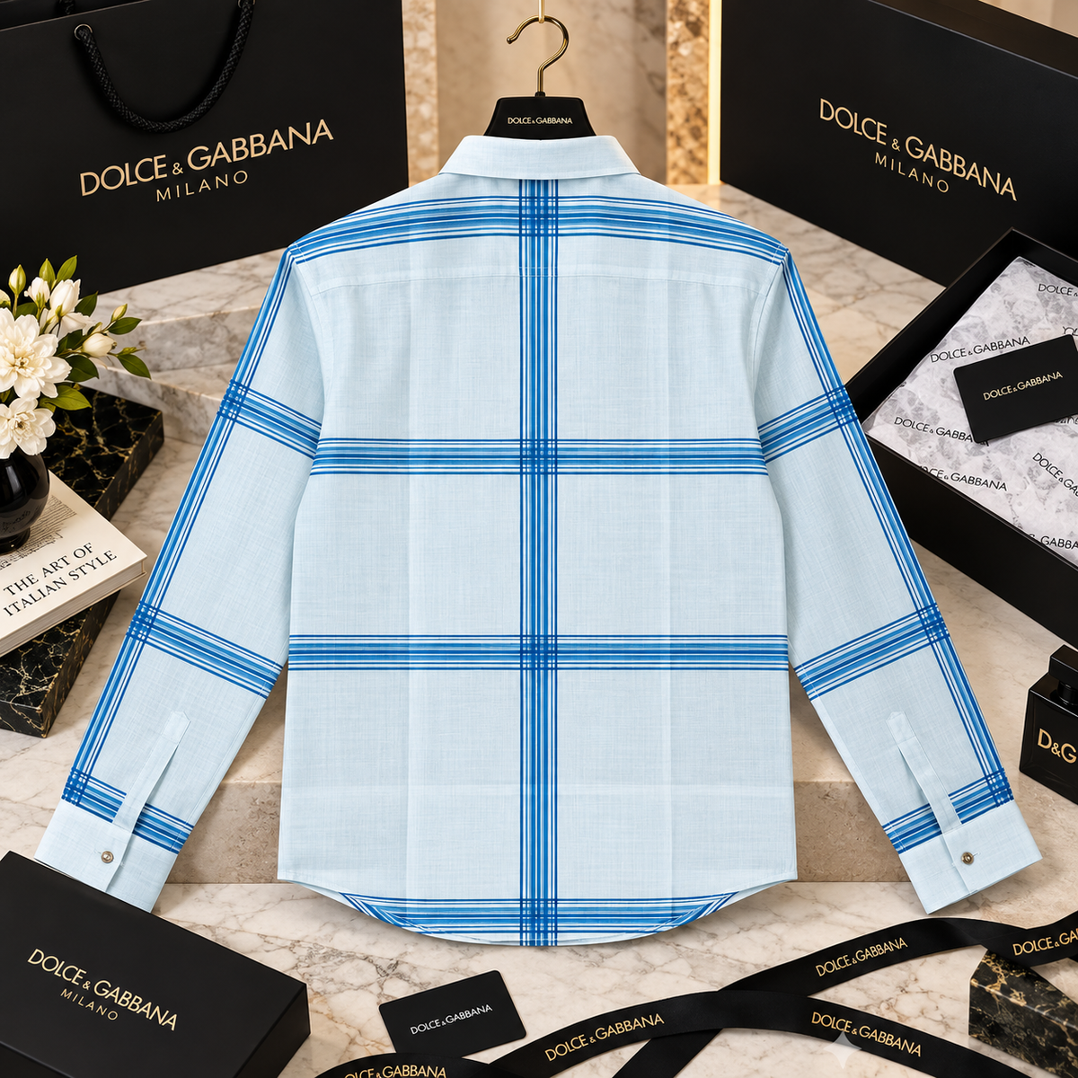 Abstract Brushstroke & Windowpane Grid Long-Sleeve Shirt