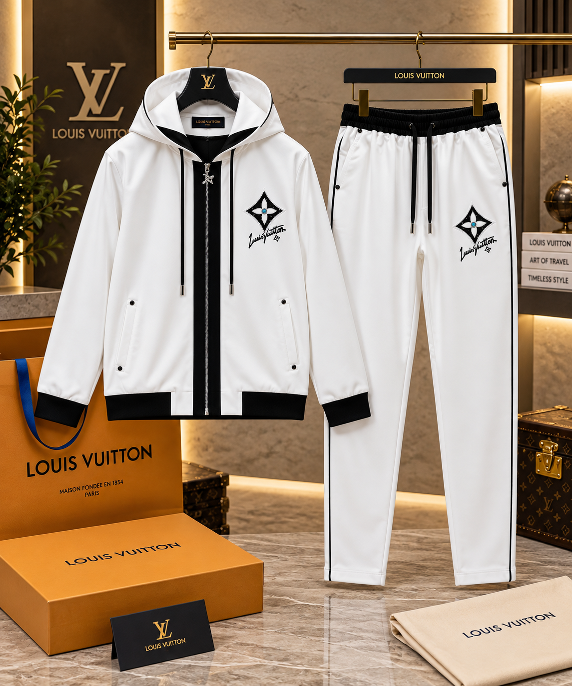 Two-Tone Athletic Tracksuit Set with Script Embroidery