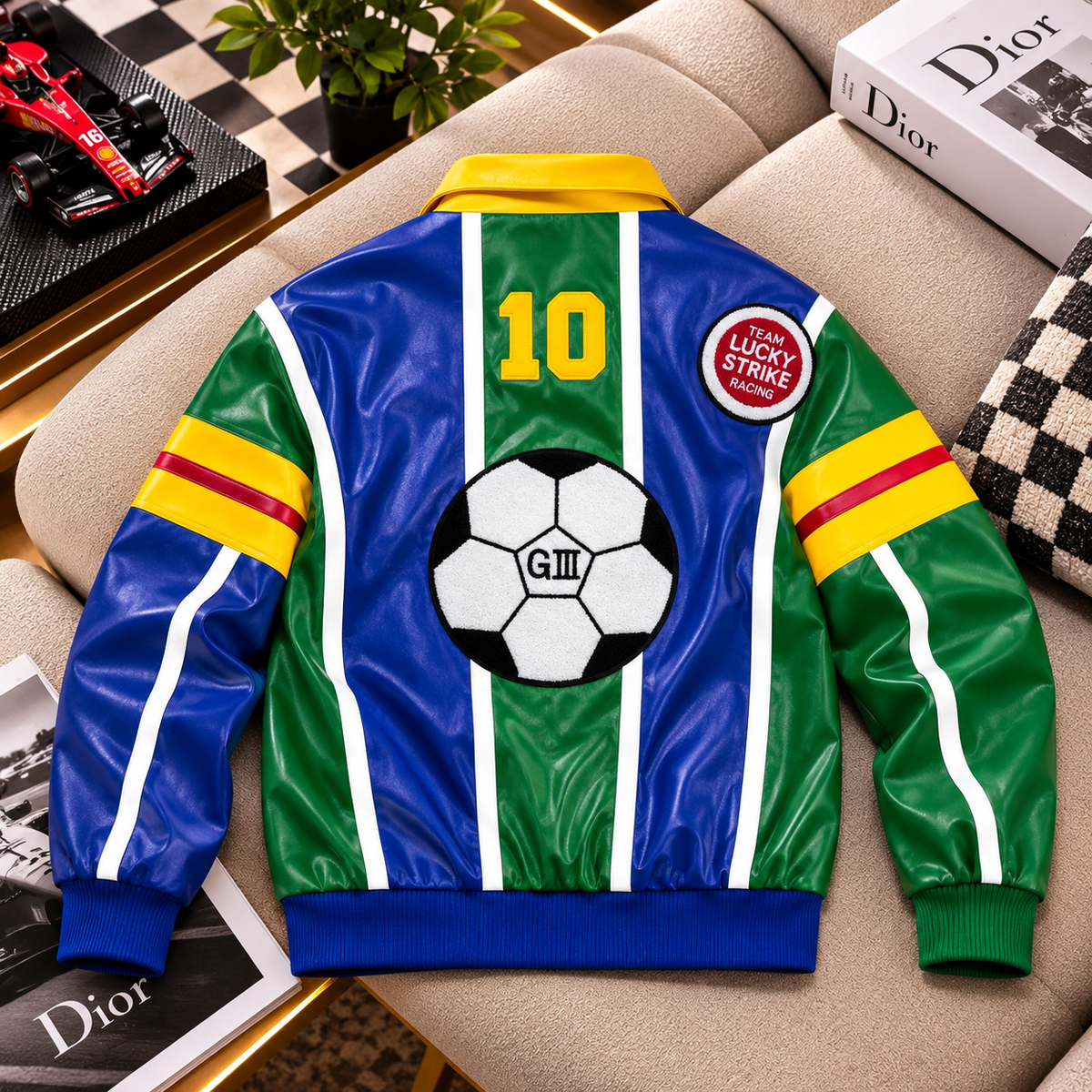 Streetwear Zip-Up Racing Jacket with Sleeve Patches & Back Graphic