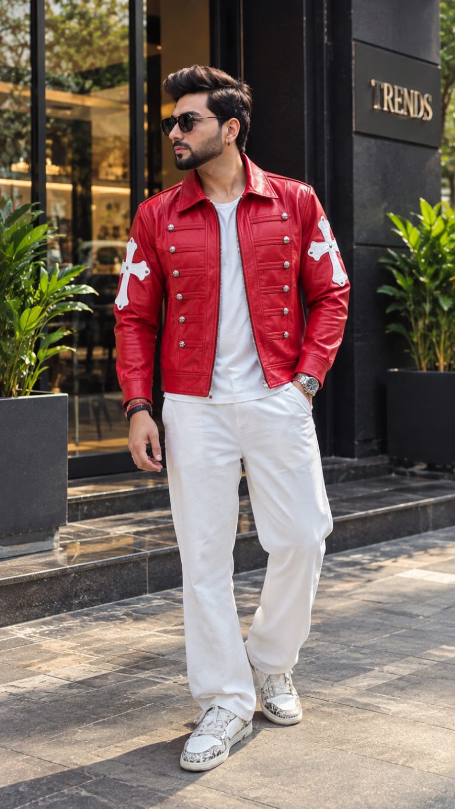 Men's Gothic Cross Military Leather Jacket
