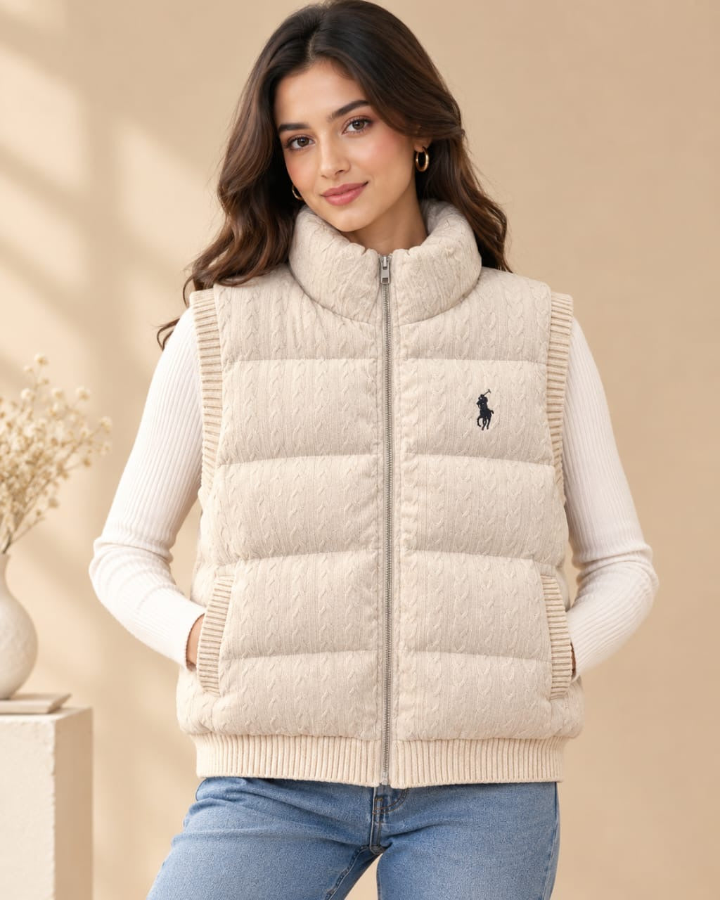 Women’s Cable-Knit Quilted Puffer Vest