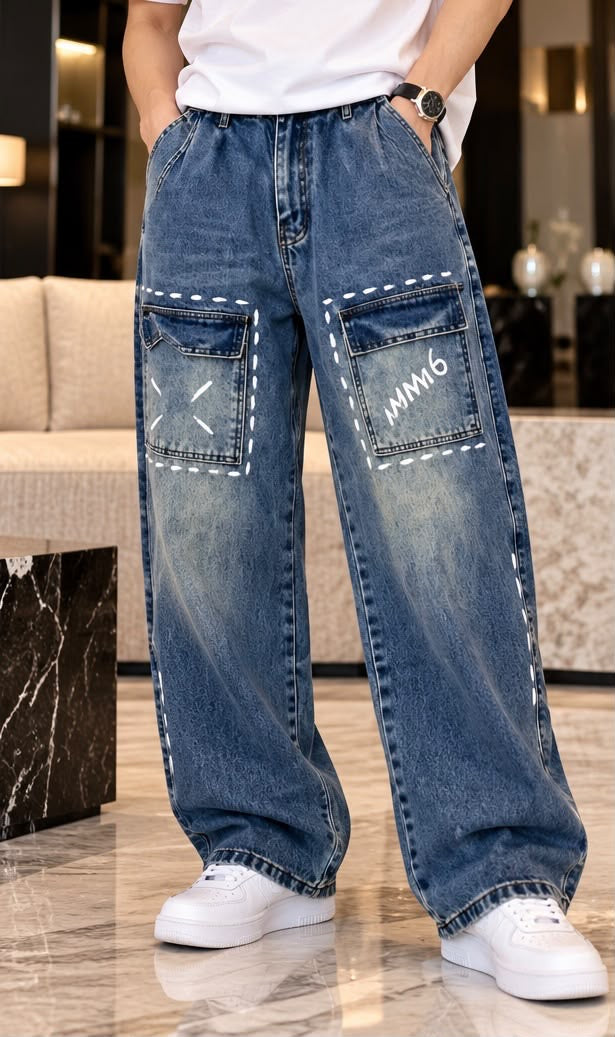 Men's Wide-Leg Loose Fit Denim Jeans Collection – Vintage Wash Streetwear Pants