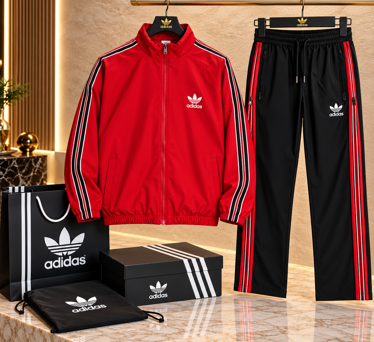 Classic Three-Stripe Athletic Zip Tracksuit Set