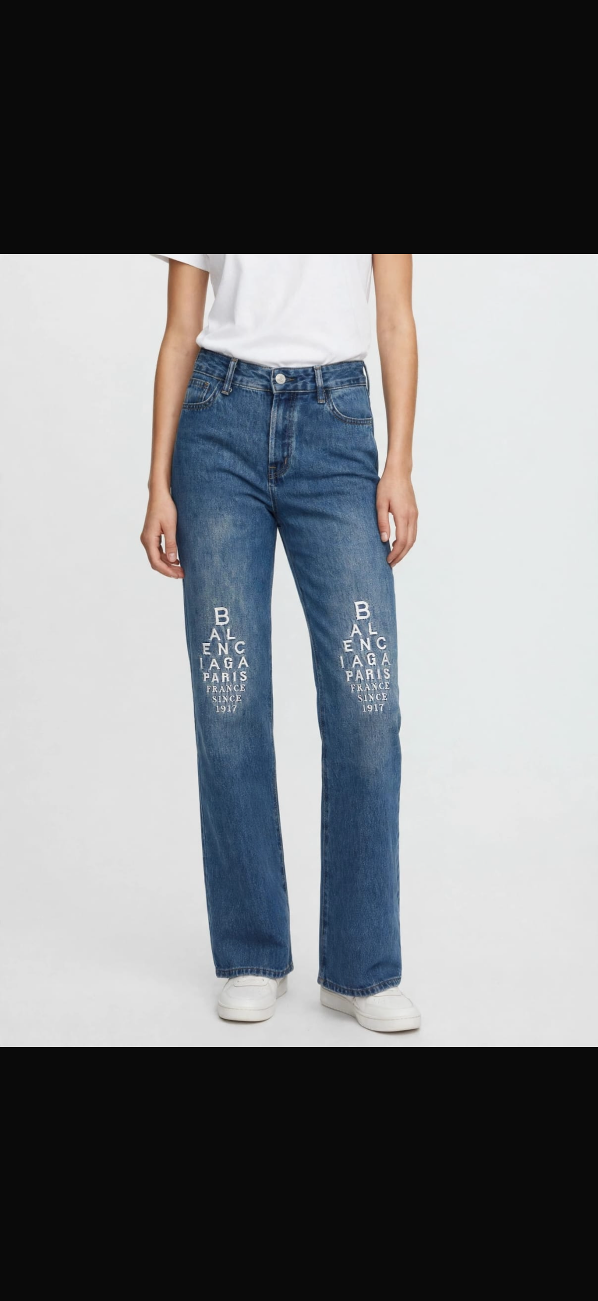 Women's High-Rise Wide-Leg Denim Jeans with Fold-Over Embroidered Hem