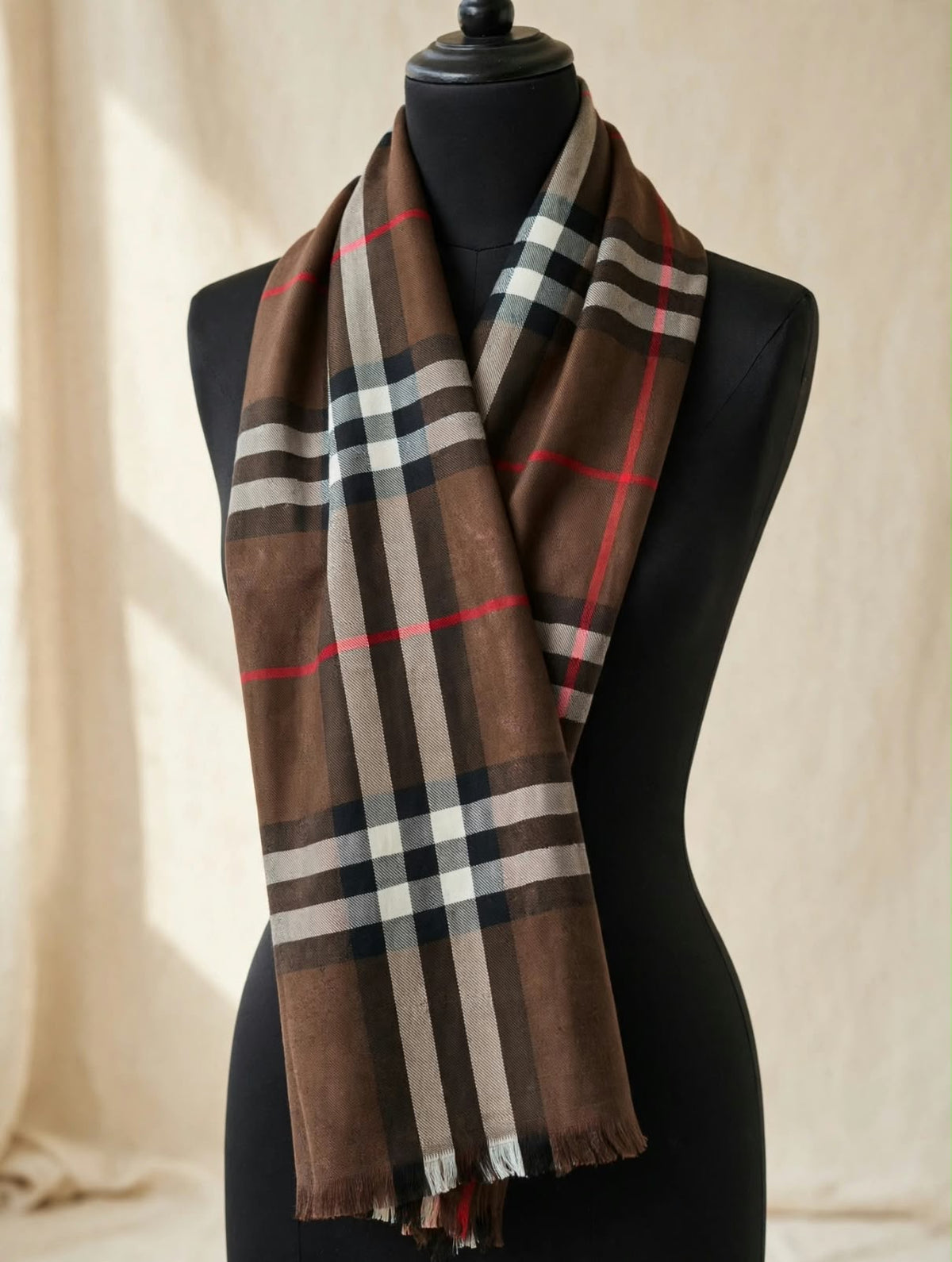 Unisex Classic Plaid Check Cashmere-Feel Scarf with Fringe Trim