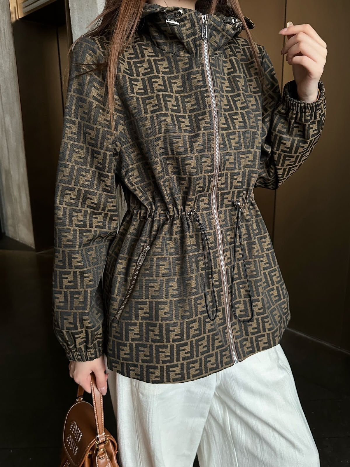 Monogram Print Hooded Lightweight Outerwear