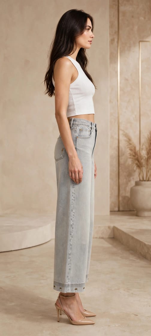 Premium Wide-Leg Logo Detail Jeans