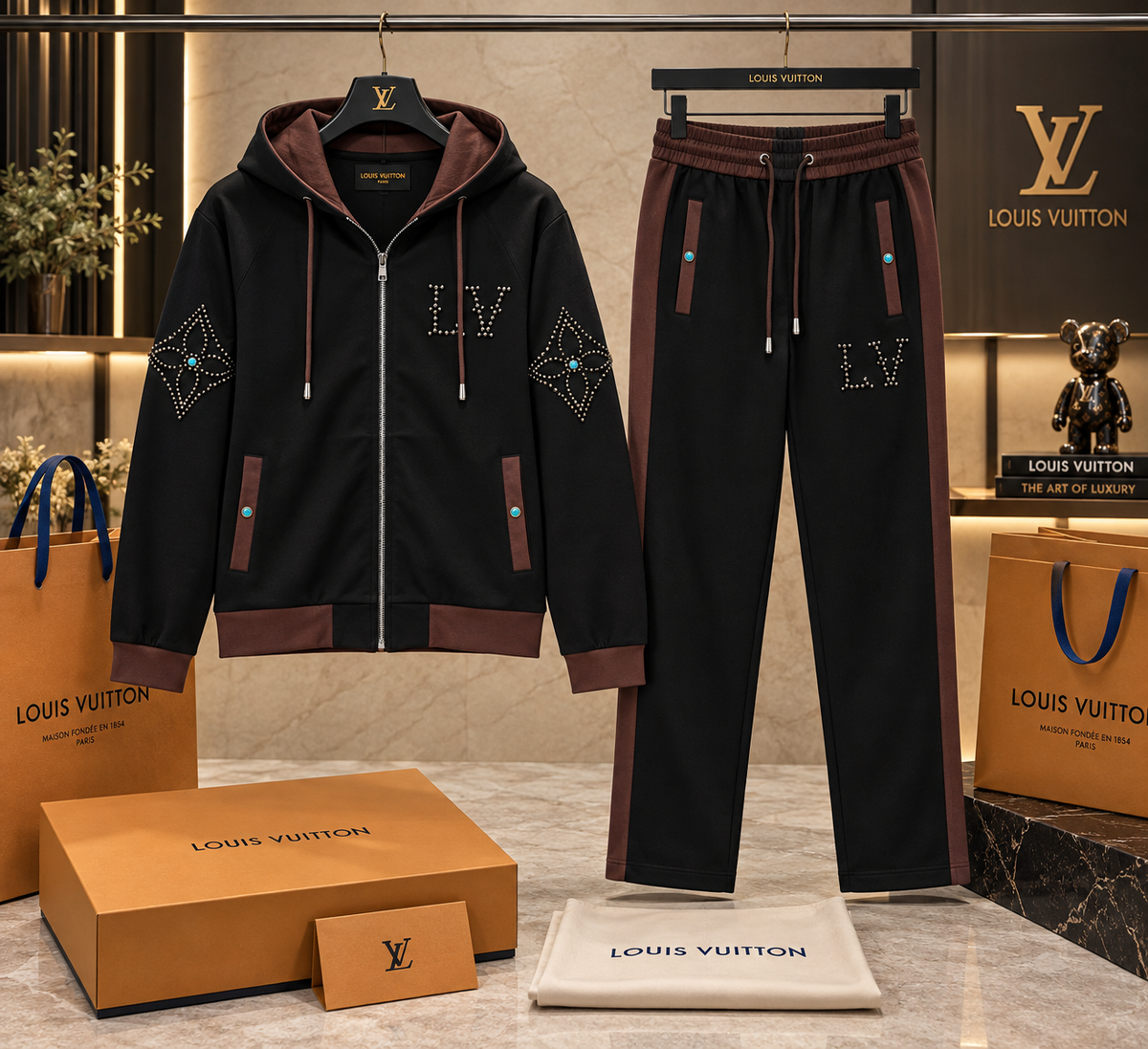 Color-Block Tracksuit Set with Metallic Stud Artwork