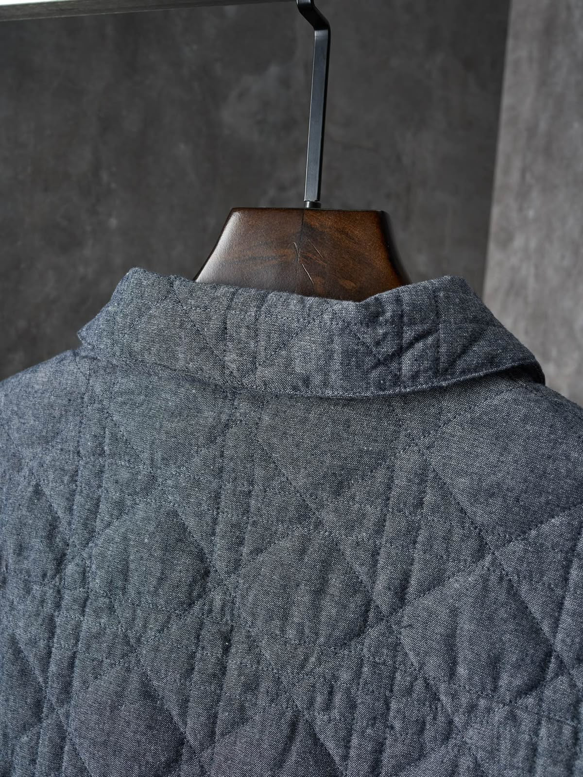 Men’s Diamond-Quilted Grey Denim Overshirt Jacket