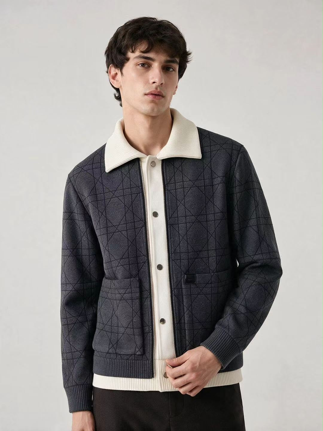 Cannage Quilted Two-Tone Zipped Jacket