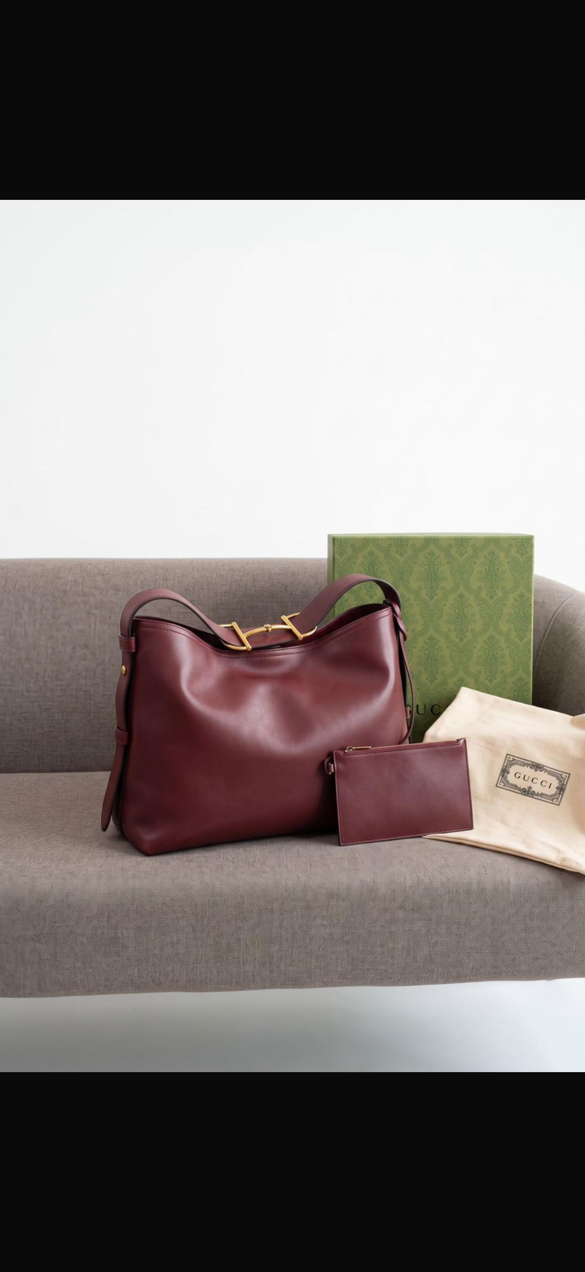 Horsebit Soft Leather Medium Shoulder Bag / Hobo – Burgundy / Deep Wine