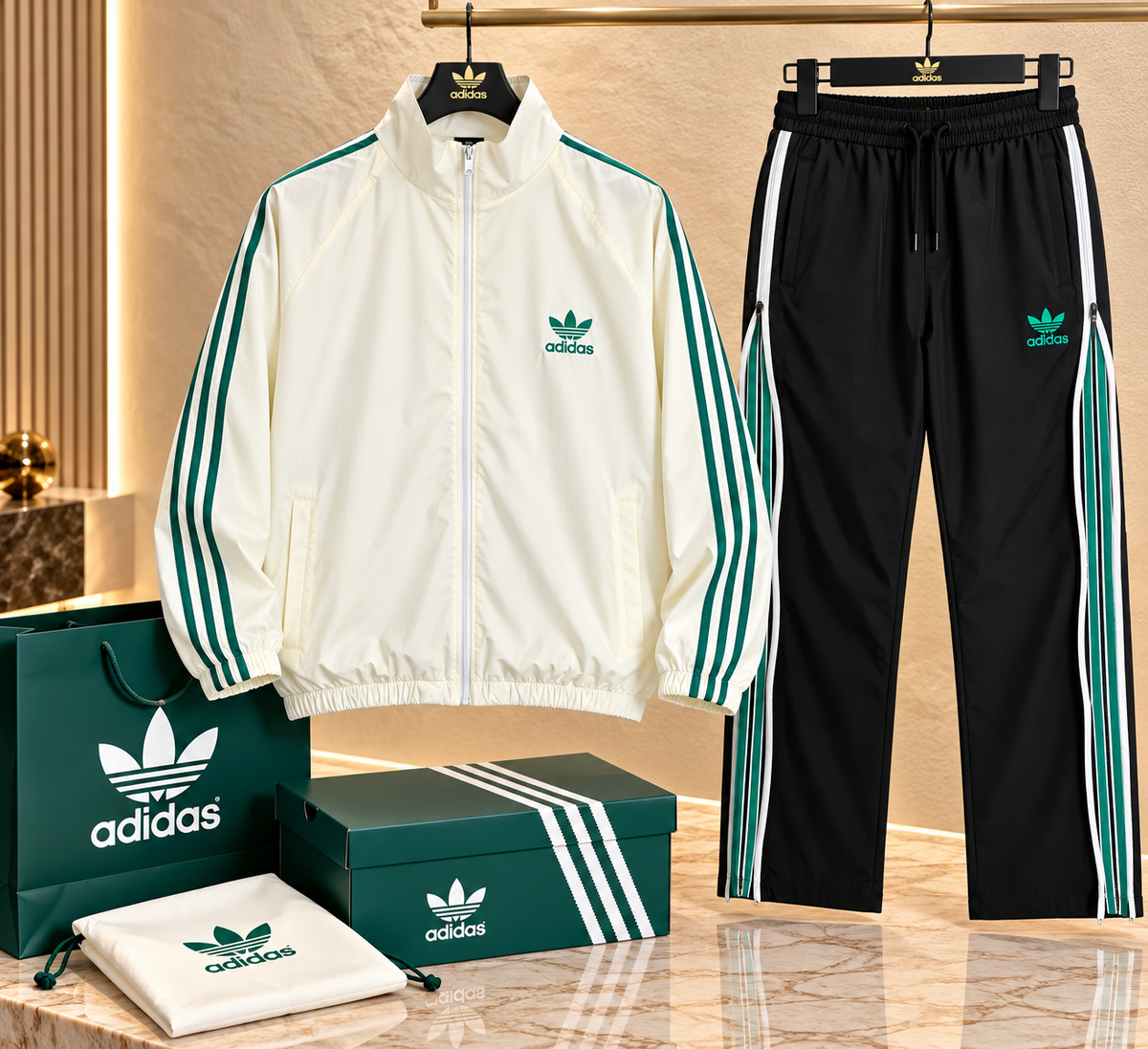 Classic Three-Stripe Athletic Zip Tracksuit Set