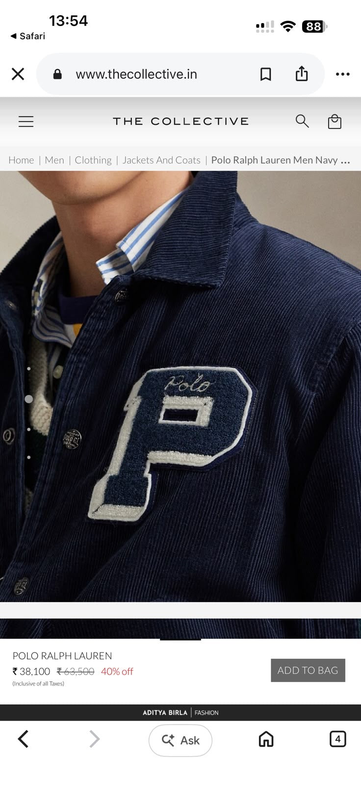 Navy Corduroy Varsity Letterman Jacket with Chenille Patch & Back Typography