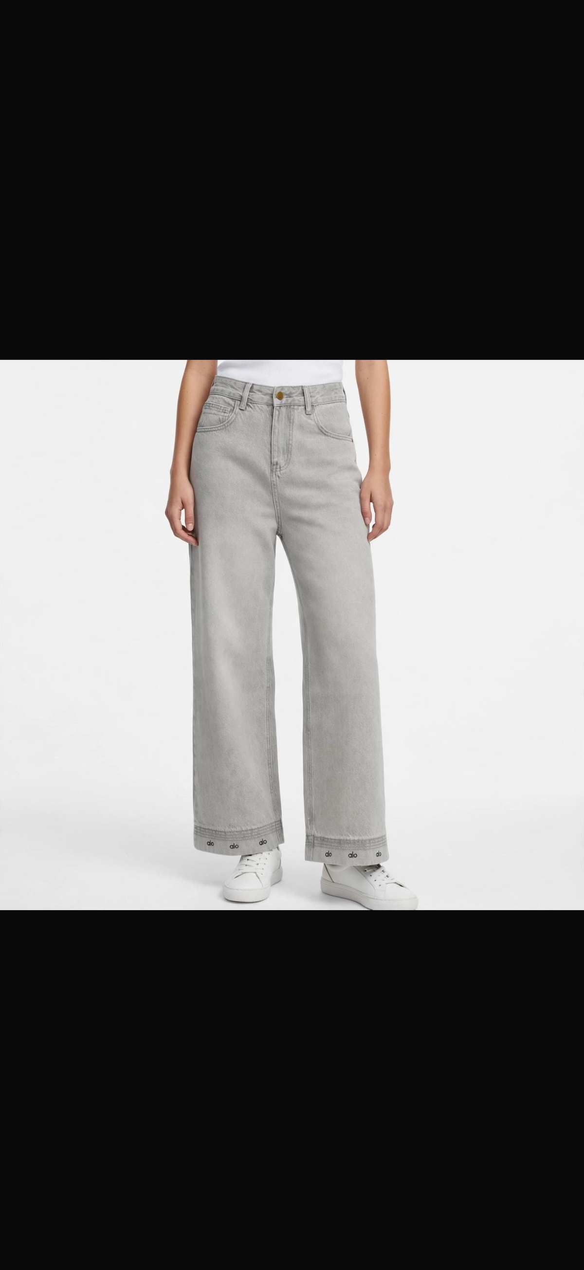 Women's High-Rise Wide-Leg Denim Jeans with Fold-Over Embroidered Hem