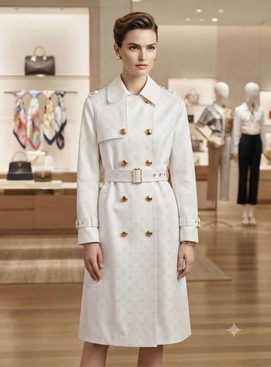 Tonal Monogram Double-Breasted Belted Trench Coat