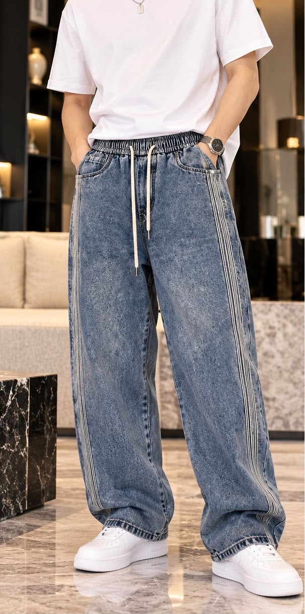 Men's Wide-Leg Loose Fit Denim Jeans Collection – Vintage Wash Streetwear Pants