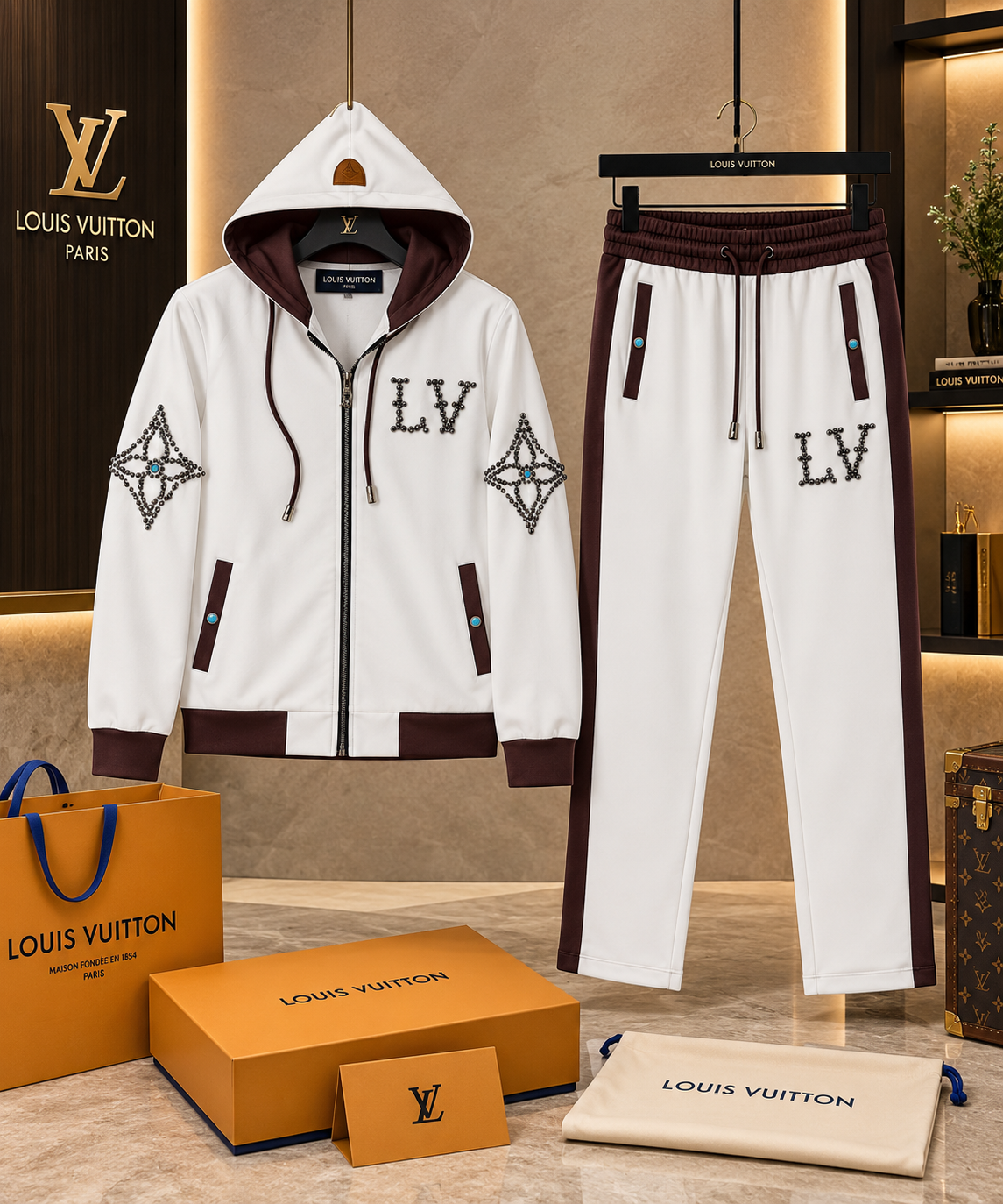 Color-Block Tracksuit Set with Metallic Stud Artwork