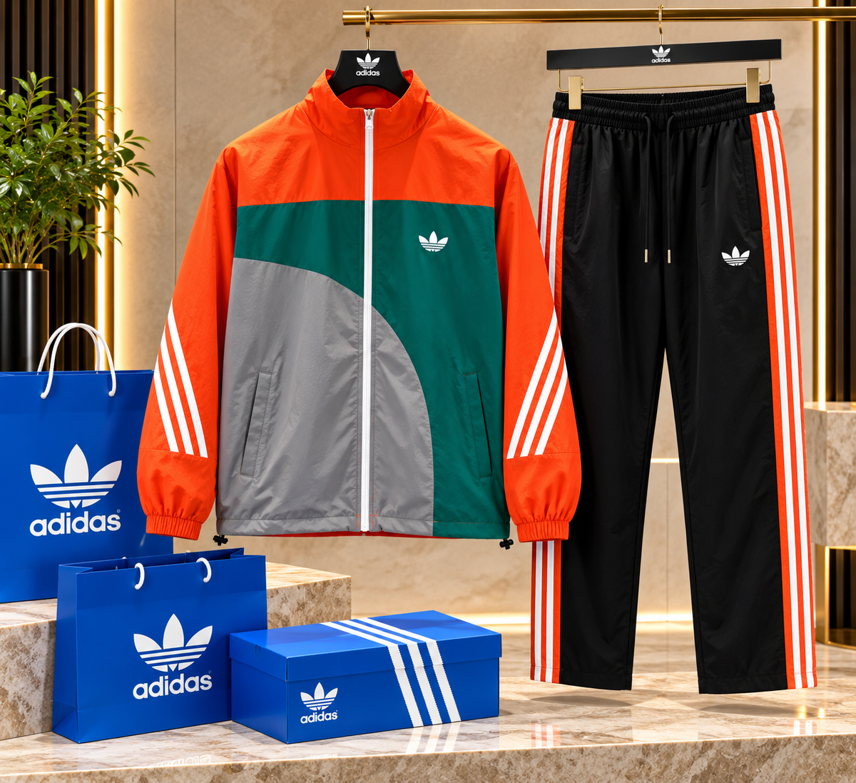 Color-Blocked Zip-Up Tracksuit Set