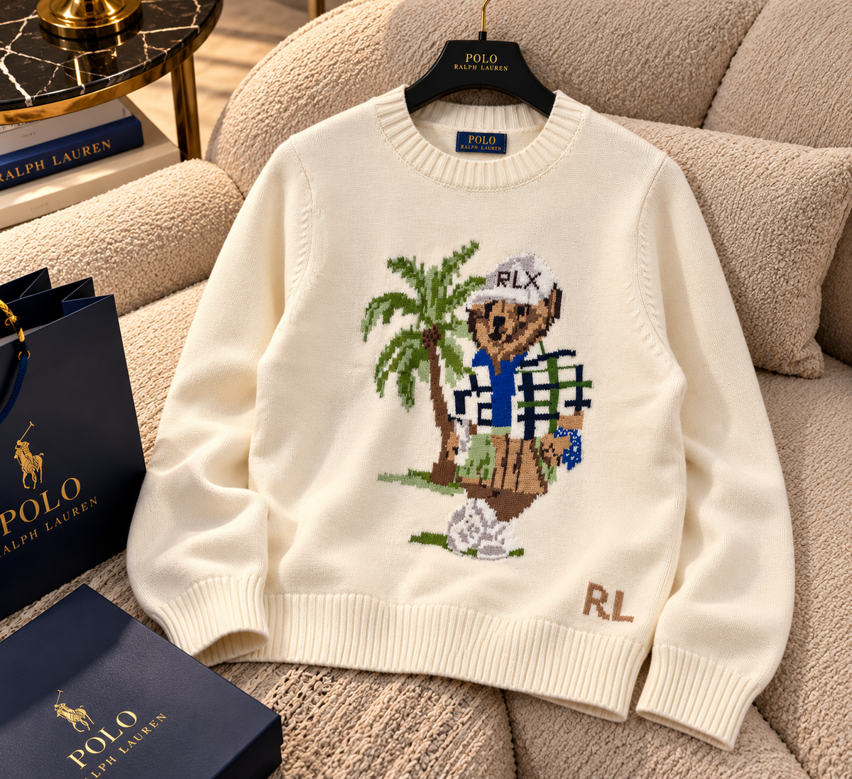 Premium Mascot Graphic Long-Sleeve Knit Sweater