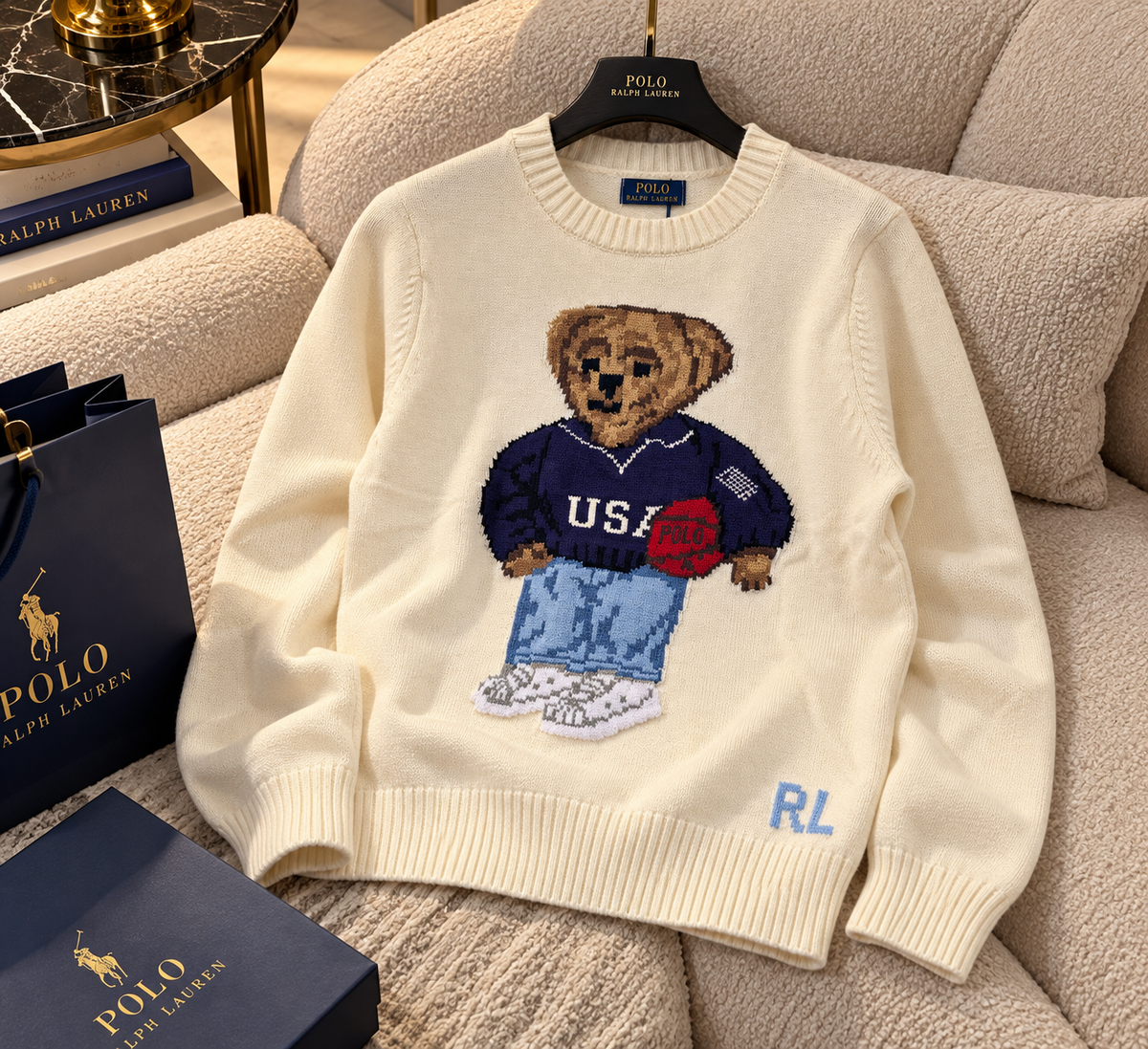 Premium Mascot Graphic Long-Sleeve Knit Sweater