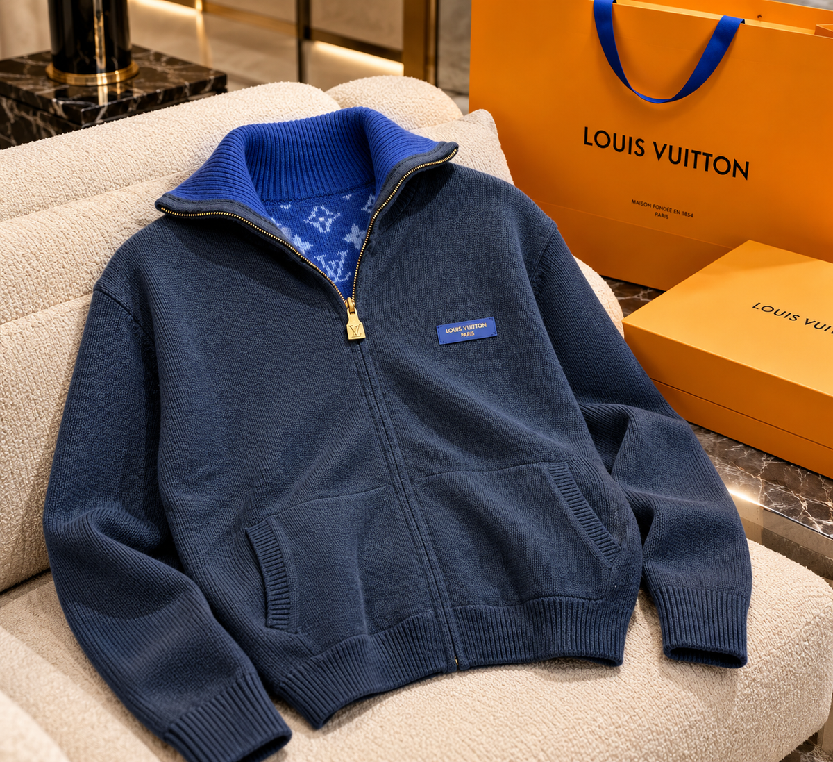 Reversible Monogram Jacquard Zip-Through Knit Jacket