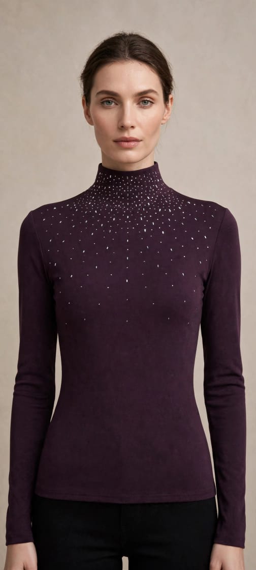 Women's Embellished Mock-Neck Fitted Top