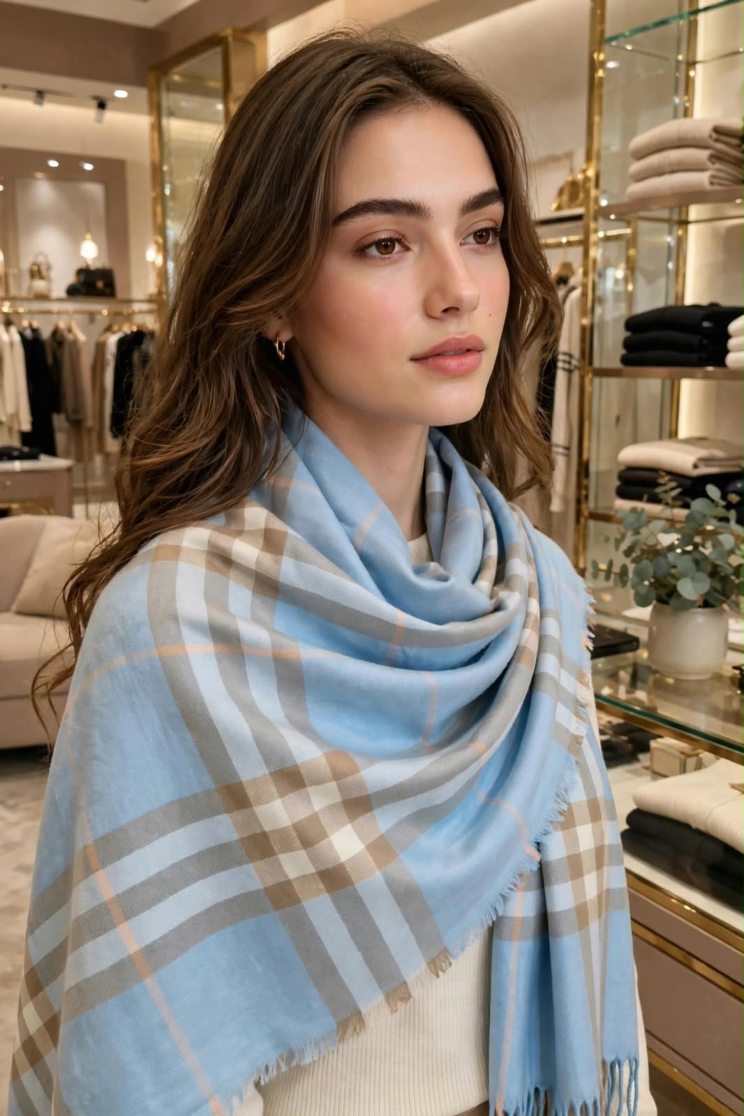 Unisex Classic Plaid Check Cashmere-Feel Scarf with Fringe Trim
