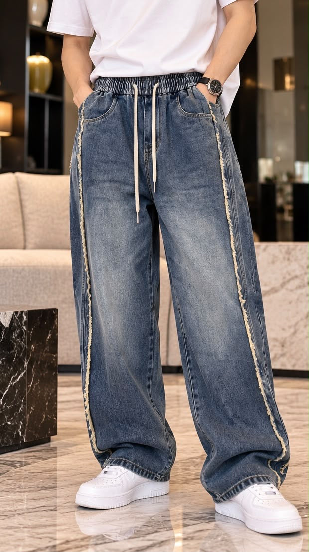 Men's Wide-Leg Loose Fit Denim Jeans Collection – Vintage Wash Streetwear Pants
