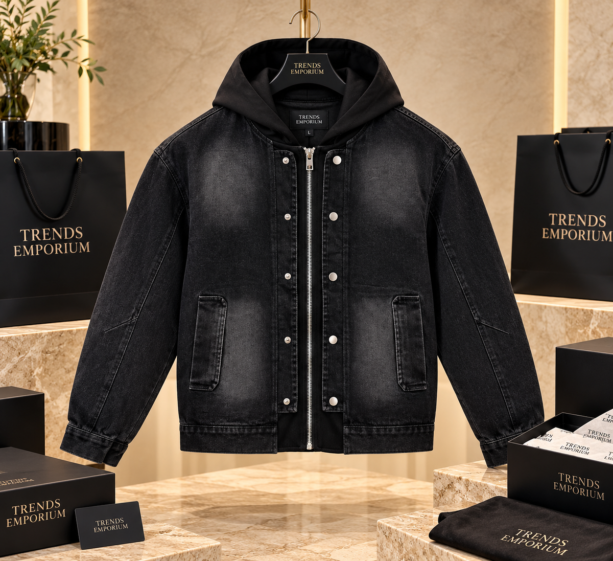 Men's Hooded Layered Denim Jacket