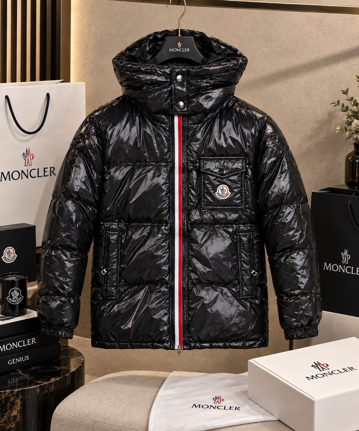 Men's Glossy Lacquered Hooded Down Puffer Jacket