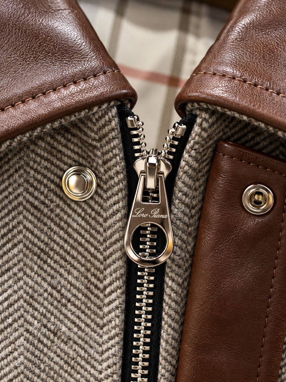 Herringbone Wool & Genuine Leather Bomber Jacket – Premium Contrast Sleeve Vintage Flight Jacket