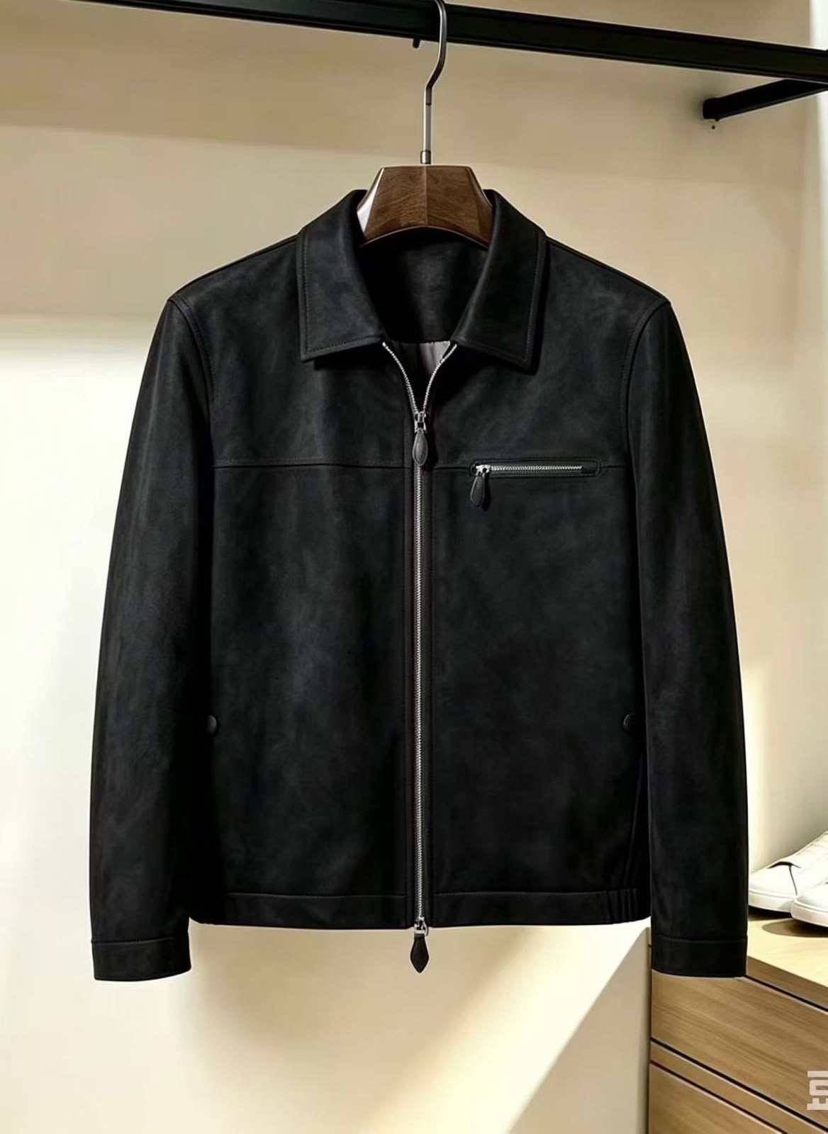 Men's Premium Suede Leather Full-Zip Jacket with Chest Pocket – Available in Black, Rust Orange & Taupe Brown