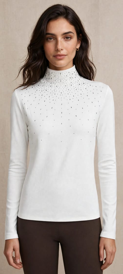 Women's Embellished Mock-Neck Fitted Top