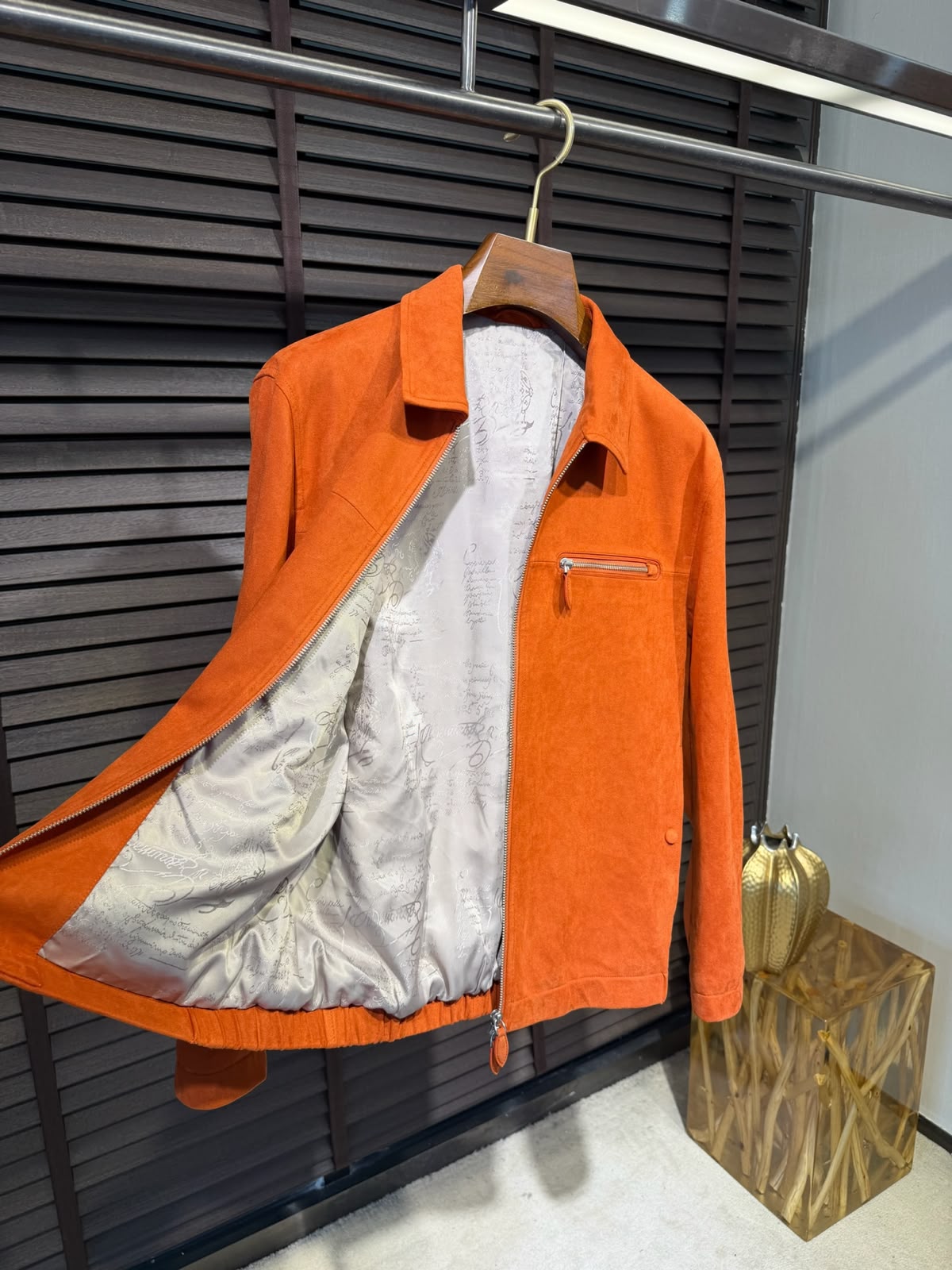 Men's Premium Suede Leather Full-Zip Jacket with Chest Pocket – Available in Black, Rust Orange & Taupe Brown