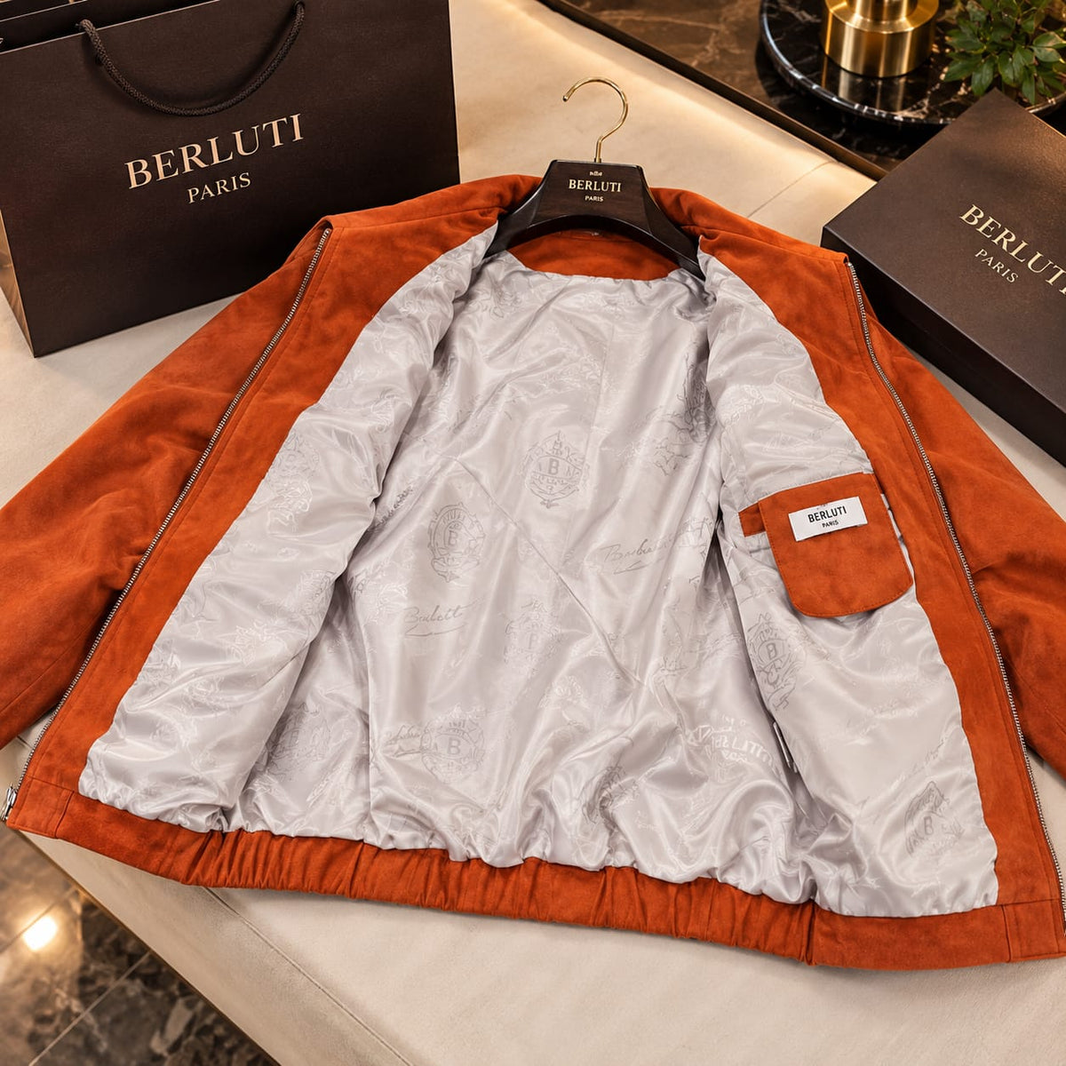 Men's Premium Suede Leather Full-Zip Jacket with Chest Pocket – Available in Black, Rust Orange & Taupe Brown