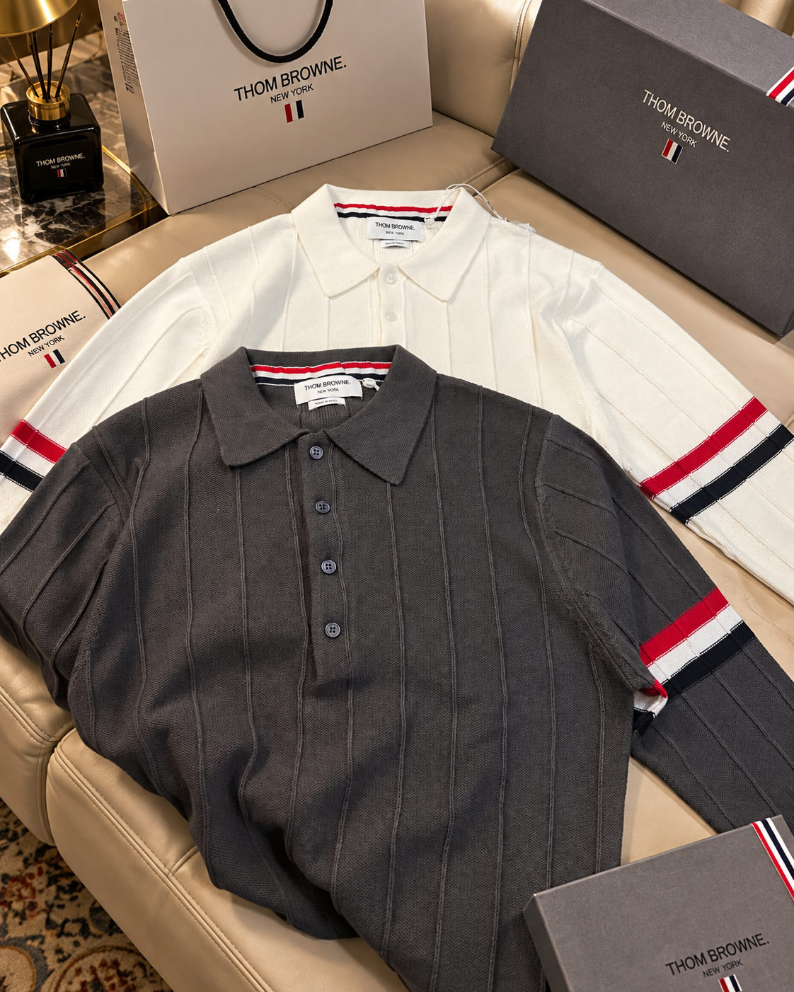 Premium Ribbed Knit Full-Sleeve Polo Sweater