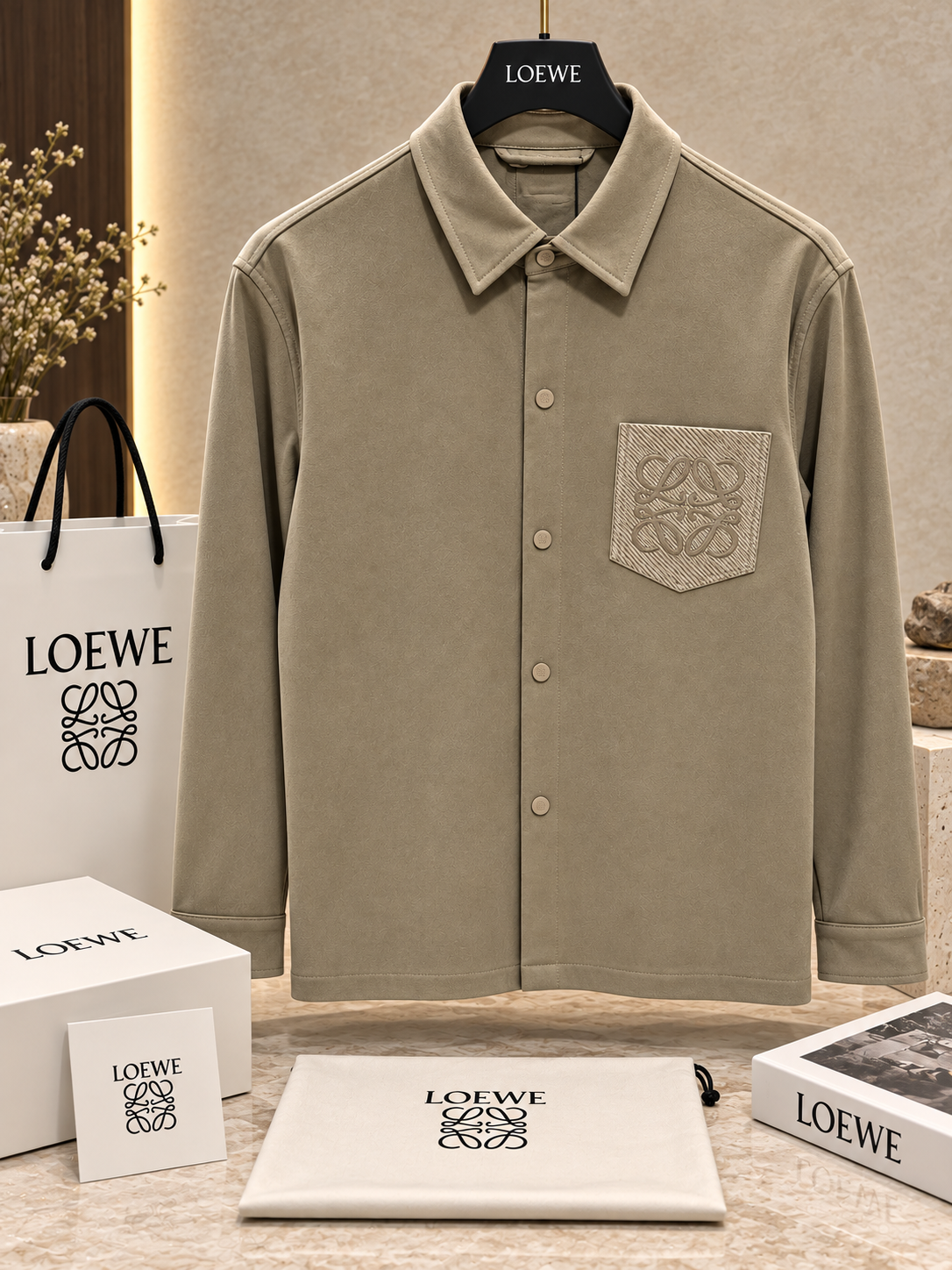 Thick Suede Snap-Button Shirt Jacket with Textured Pocket