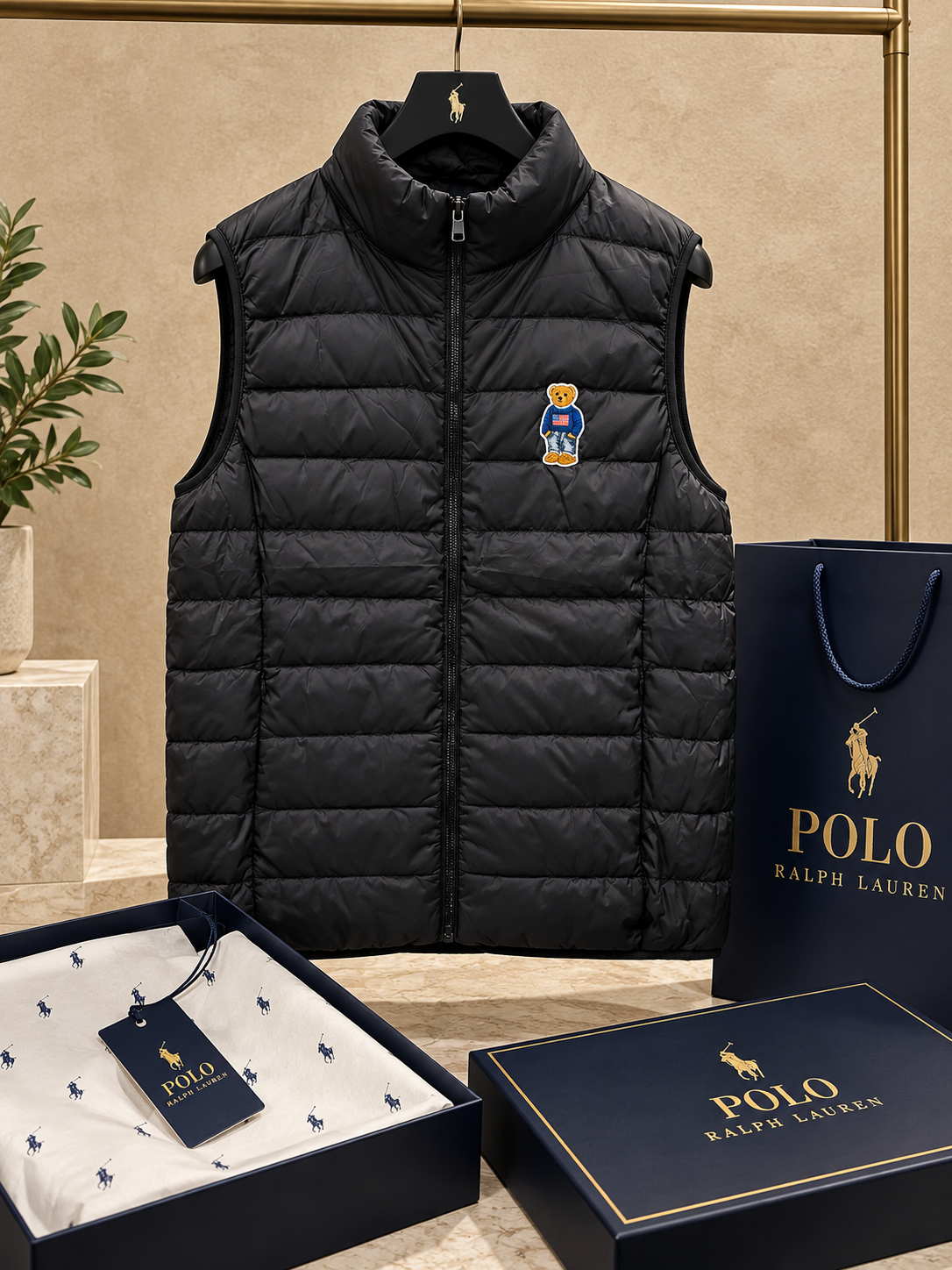 Lightweight Puffer Vest with Iconic Bear Patch